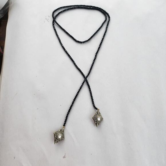 HEIDI DAUS Long Crystal Beaded Lariat Necklace Retired $259 Layering Black Gold - Picture 7 of 7